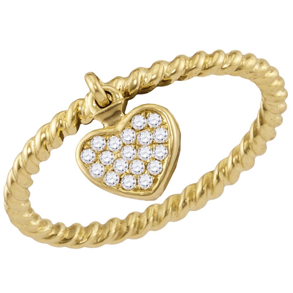 Diamond Heart Dangle Stackable Band Ring 1/10 Cttw 14kt: 14kt Yellow Gold Womens Round Diamond Heart Dangle Stackable Band Ring 1/10 Cttw SKU: GD118749