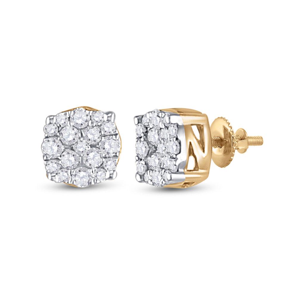 Mens Diamond Cluster Earrings 1/5 Cttw 10kt Yellow Gold: 10kt Yellow Gold Mens Round Diamond Cluster Earrings 1/5 Cttw SKU: GD117342