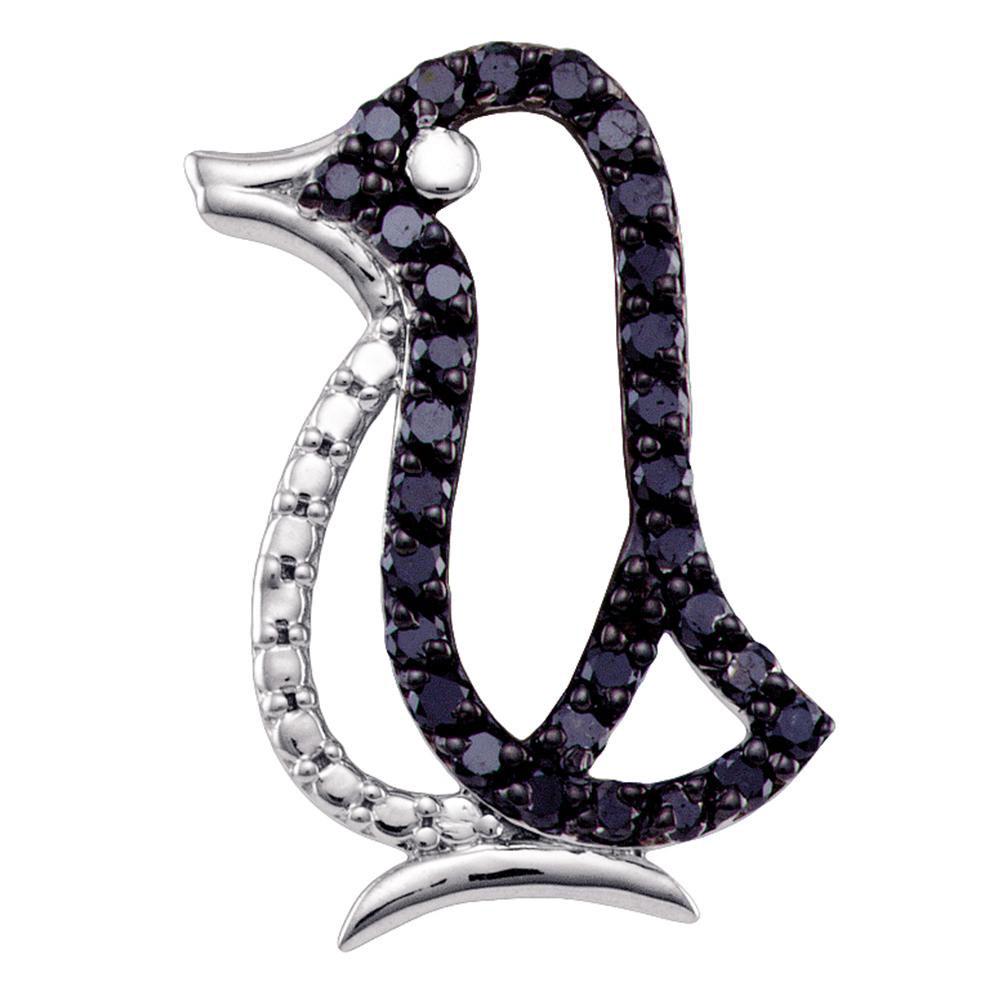 Black Color Enhanced Diamond Penguin Pendant 5/8 Cttw: Sterling Silver Womens Round Black Color Enhanced Diamond Penguin Pendant 5/8 Cttw SKU: GD65372