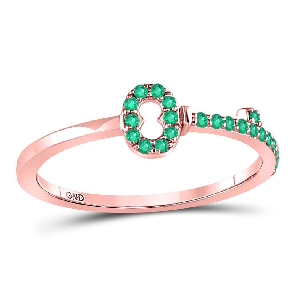 Emerald Key Stackable Band Ring 1/5 Cttw 10kt Rose Gold: 10kt Rose Gold Womens Round Emerald Key Stackable Band Ring 1/5 Cttw SKU: GD127714