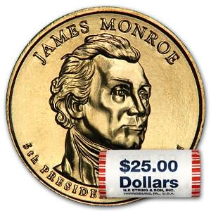 2008-D James Monroe 25-Coin Presidential Dollar Roll: One piece 2008-D James Monroe 25-Coin Presidential Dollar Roll A highly collectible and affordable series, the presidential dollar has become a modern favorite of both new and experienced collectors a