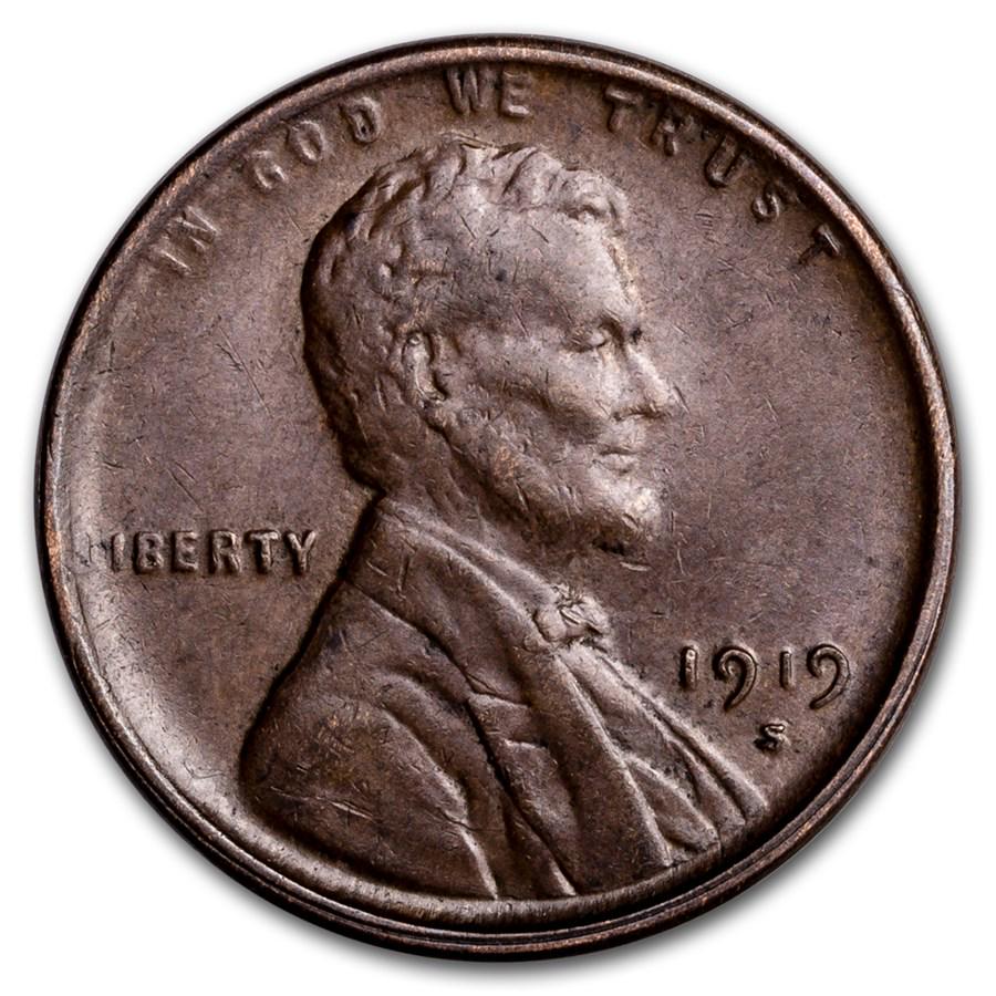 1919-S Lincoln Cent AU: One piece 1919-S Lincoln Cent AU A great coin to add to your Lincoln Cent collection! The Lincoln Cent series is the longest continually minted coin series, first minted in 1909 to celebrate the cente