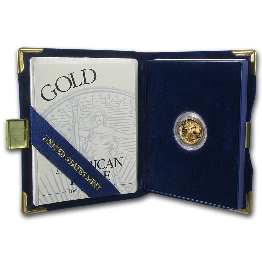 1994-W 1/10 oz Proof American Gold Eagle (w/Box & COA): 1994-W 1/10 oz Proof American Gold Eagle (w/Box & COA) SKU: RBJ4925 Year: 1994 Grade: Proof Grade Service: None Denomination: 5 Dollars Mint Mark: W - West Point Metal Content: 0.1 troy
