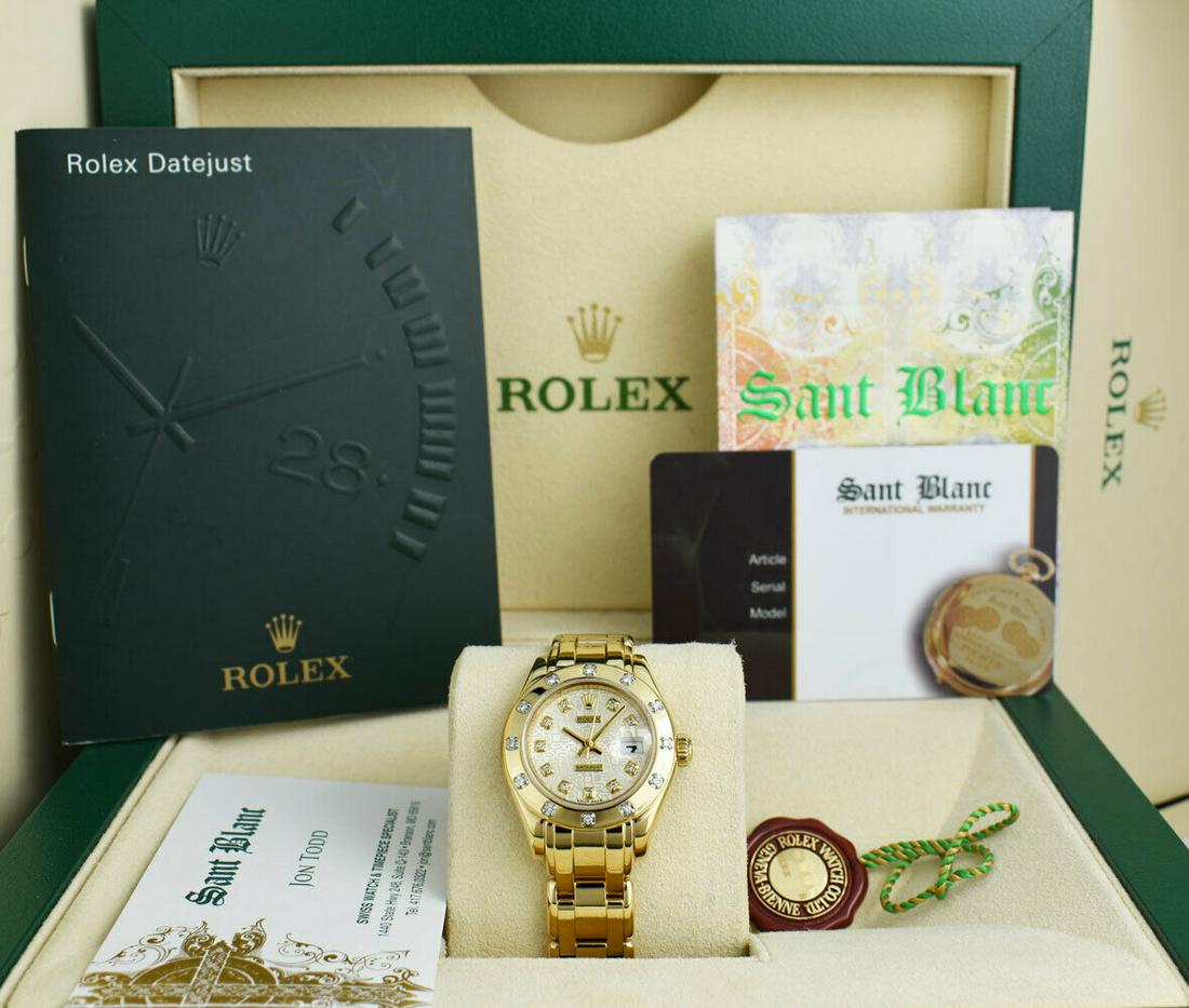 ROLEX Ladies 18kt Gold Pearlmaster MASTERPIECE Silver: ROLEX Ladies 18kt Gold Pearlmaster MASTERPIECE Silver Diamond 69318 SANT BLANC Condition: Pre-owned: An item that has been used previously. The item may have some signs of cosmetic wear, but is fully