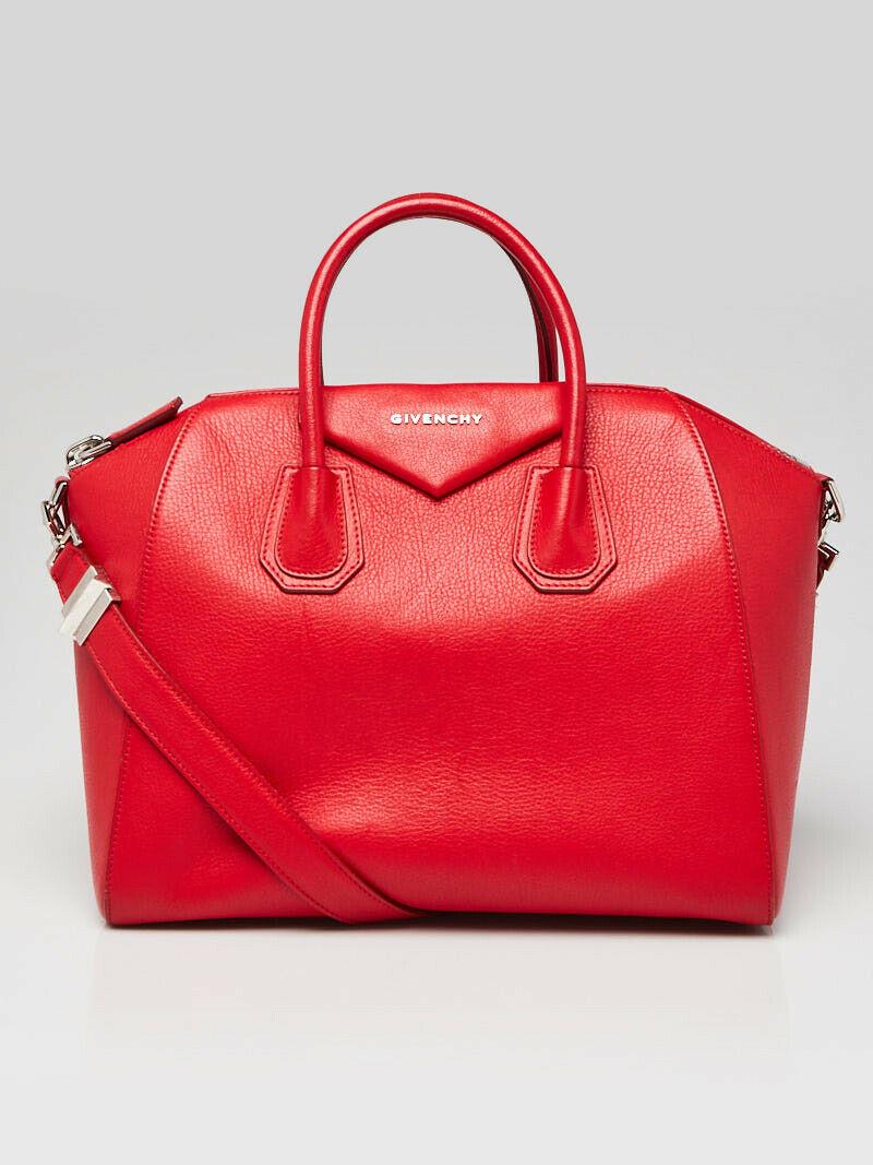 Givenchy Red Sugar Goatskin Leather Medium Antigona Bag: Givenchy Red Sugar Goatskin Leather Medium Antigona Bag Pre-owned: An item that has been used or worn previously. See the consignor's full listing description for more details. Brand: Givenchy Materia