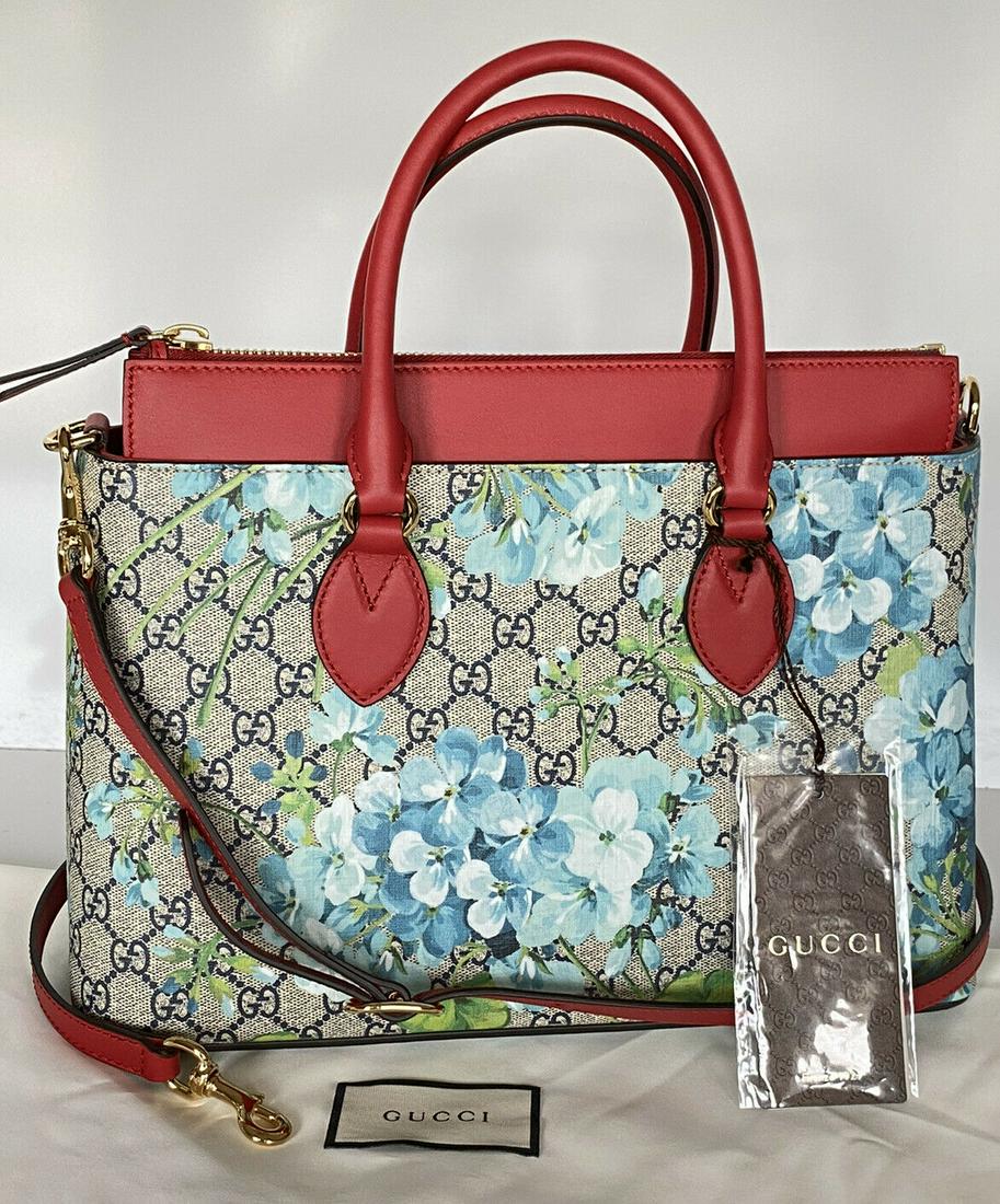 NWT Gucci Gg Supreme Blossom Red/Blue Leather Tote Bag: NWT Gucci Gg Supreme Blossom Red/Blue Leather Tote Bag Italy New with tags: A brand-new, unused, and unworn item (including handmade items) in the original packaging (such as the original box or bag)