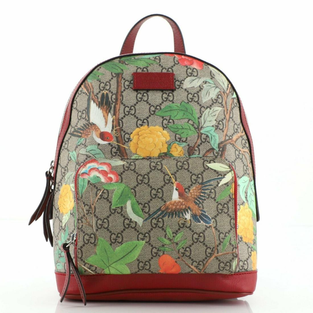 Pre-Owned Gucci Zip Pocket Backpack Tian Print Gg: Pre-Owned Gucci Zip Pocket Backpack Tian Print Gg Coated Canvas Small Pre-owned: An item that has been used or worn previously. See the consignor's listing for full details and description of any impe