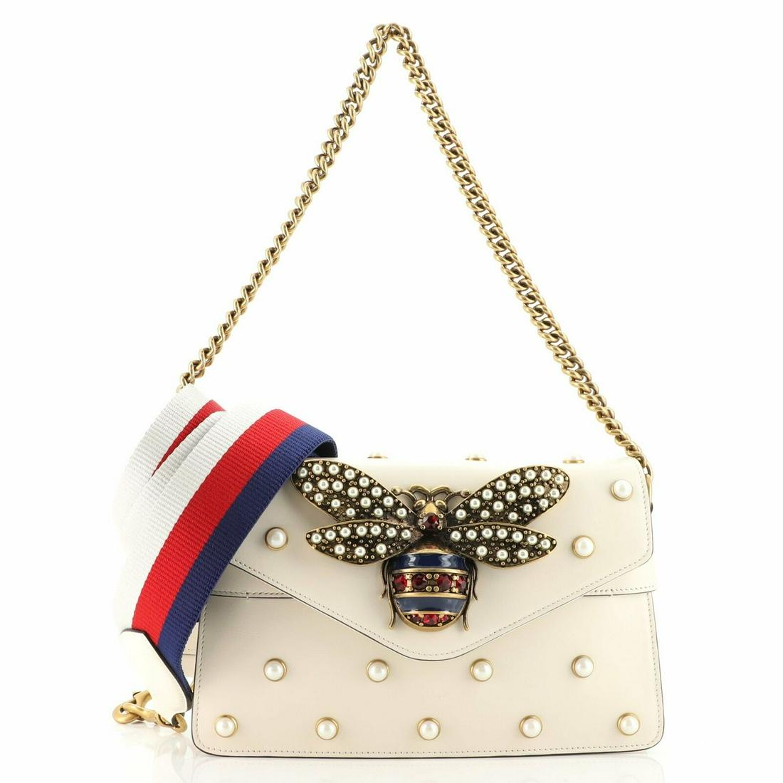 Gucci Broadway Pearly Bee Shoulder Bag Embellished: Gucci Broadway Pearly Bee Shoulder Bag Embellished Leather Mini Pre-owned: An item that has been used or worn previously. See the consignors listing for full details and description of any imperfectio