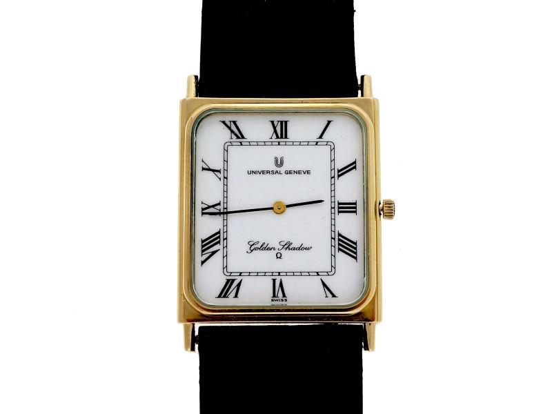 Universal Geneve 14k Gold Golden Shadow Strap Watch: Universal Geneve 14k Gold Golden Shadow Strap Watch Ultra Thin Quartz SKU: RBJ394-129-1211-01C9A Brand: Universal Geneve Condition: Never-Worn Note: Please do not hesitate to ask if you have any quest