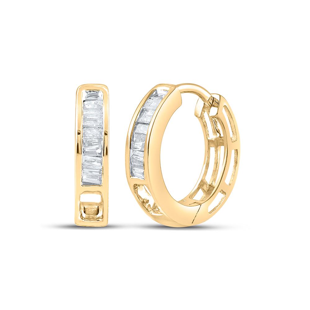 Womens Baguette Diamond Huggie Hoop Earrings 1/6 Cttw: Womens Baguette Diamond Huggie Hoop Earrings 1/6 Cttw 10kt Yellow Gold