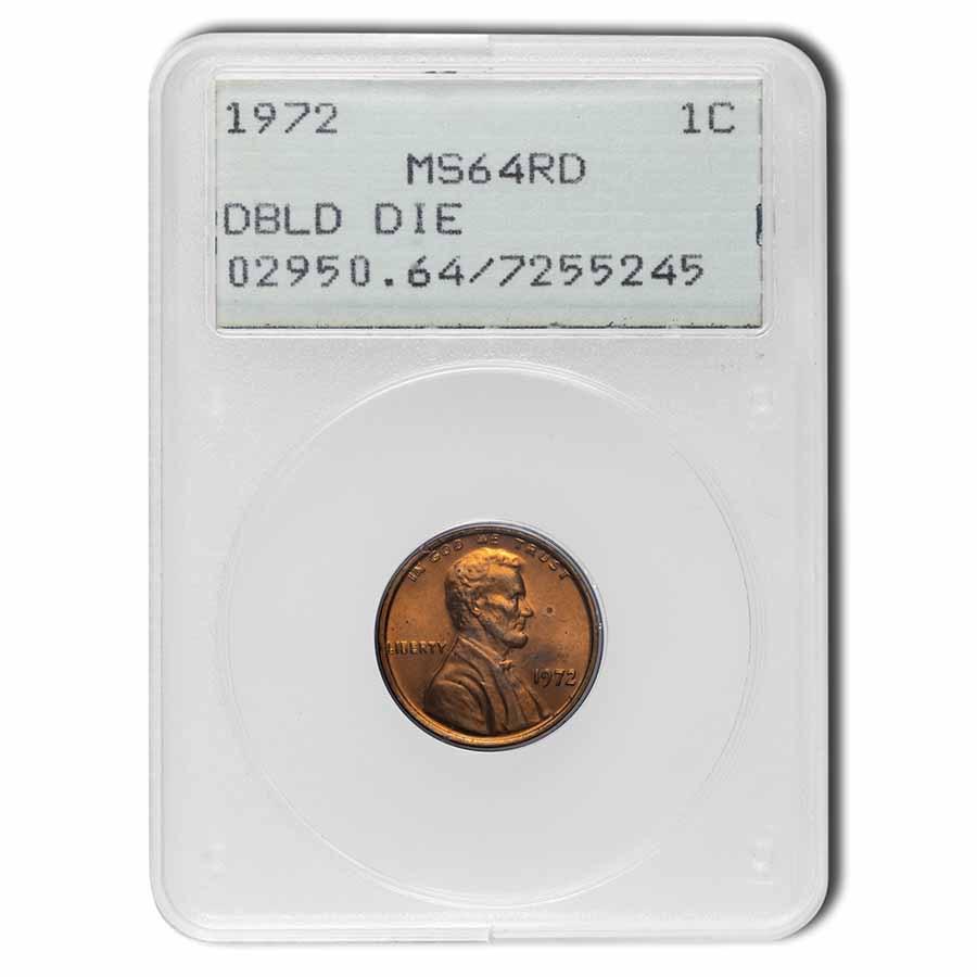 1972 Lincoln Cent Double Die Obverse MS-64 PCGS (Red): 1972 Lincoln Cent Double Die Obverse MS-64 PCGS (Red) Additional SKU: RBJ23132 Year: 1972 Grade Service: PCGS Denomination: $0.01 Metal Content: 0 troy oz Purity: N/A Thickness:
