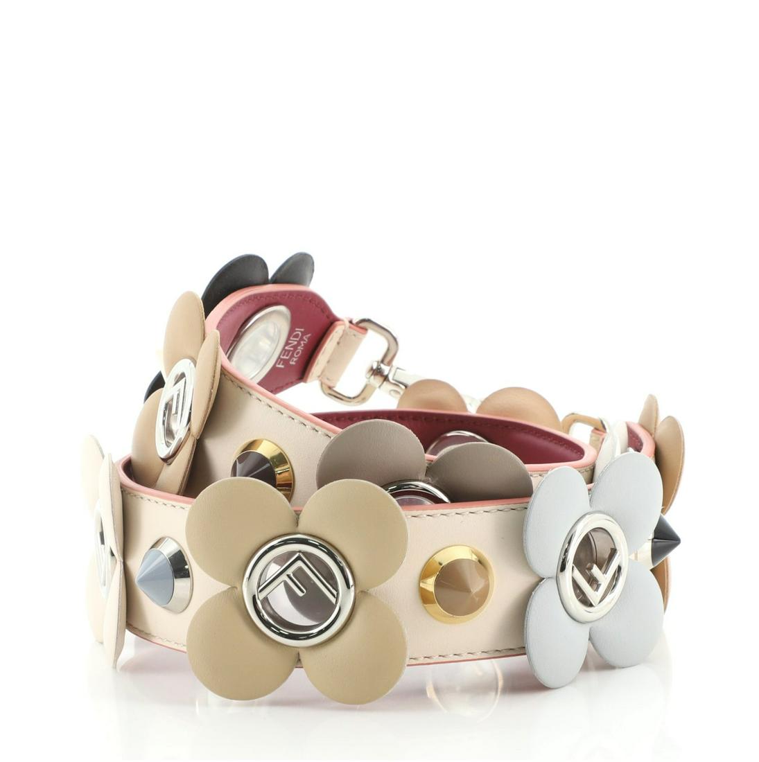 F is Studded Flower Strap You Shoulder Strap: F is Studded Flower Strap You Shoulder Strap Embellished Leather Condition: Pre-owned Exterior Color: Neutral Interior Color: Pink Exterior Material: Leather Interior Material: Leather Hardware Co