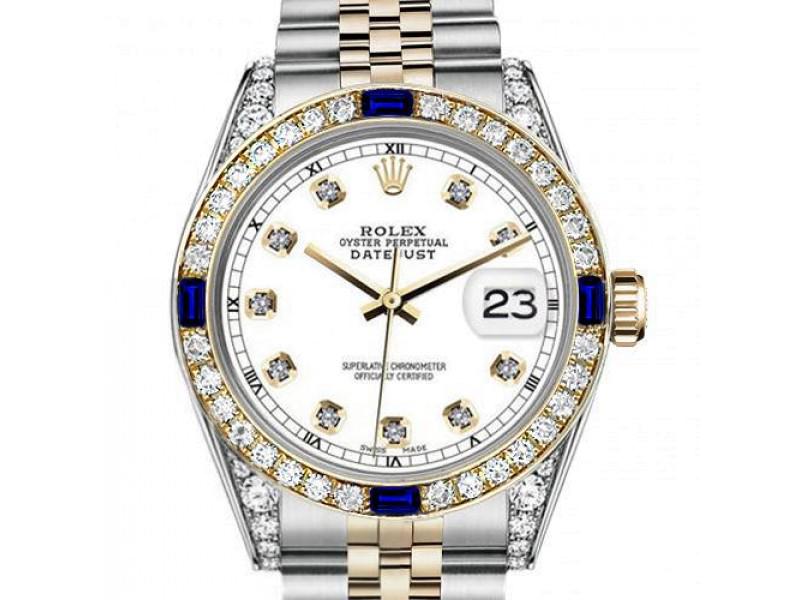 Ladies Rolex 26mm Datejust Two Tone Jubilee White Color: Ladies Rolex 26mm Datejust Two Tone Jubilee White Color Dial Diamond Accent RT Bezel + Lugs + Sapphire SKU No.36122-E21A8 Brand: Rolex Condition: Pre-Owned MORE DETAILSLadies Rolex 26mm Datejust Two T