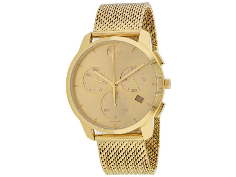 Movado Mens Bold: Movado Mens Bold SKU: RBJ-3600634-39B2A Brand: Movado Condition: Never Worn MORE DETAILSStainless steel case, Stainless steel mesh bracelet, Gold dial, Quartz movement,Scratch resistant mineral, Water