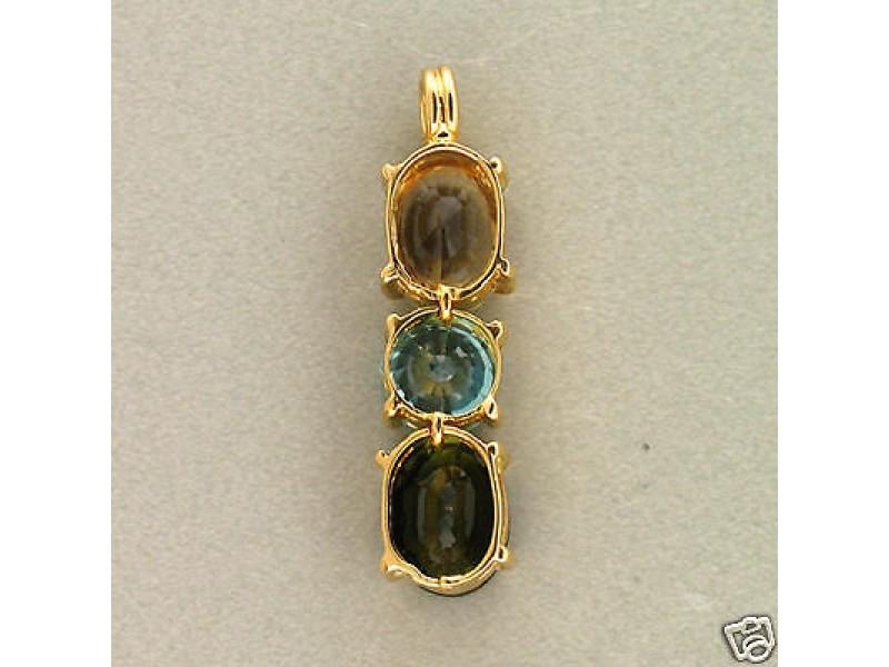 Vintage 18k Gold Oval Smoky Quartz Round Blue Zircon: Vintage 18k Gold Oval Smoky Quartz Round Blue Zircon Green Tourmaline Pendant SKU: RBJ-367-2-851-01C9A Condition: Never Worn Final Sale: THIS ITEM IS FINAL SALE AND NOT RETURNABLE. MORE DETAILSStone: