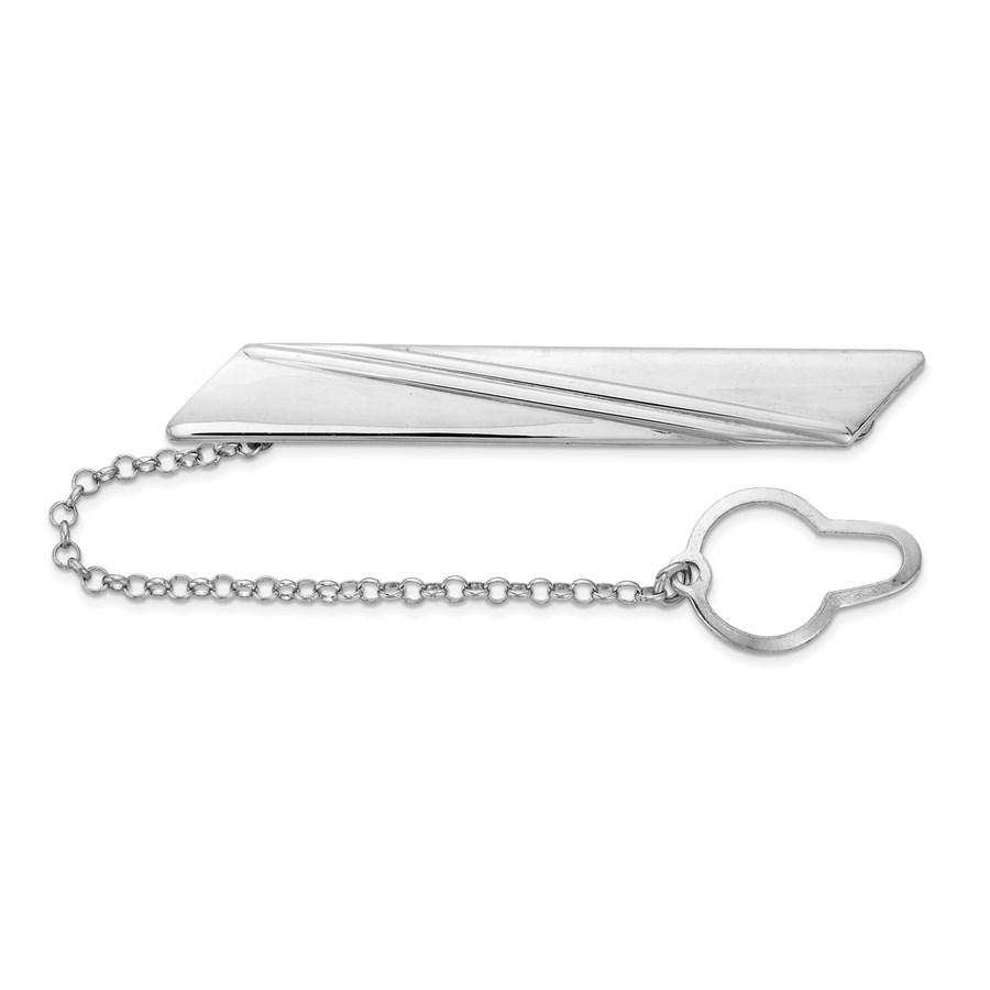 Sterling Silver Rhodiumplated Stripe Design Chain Tie Bar: Sterling Silver Rhodiumplated Stripe Design Chain Tie Bar SKU: RBJ214107 Metal: Sterling Silver Purity: .925 Finish: Polished Length Of Item: 51.3 mm