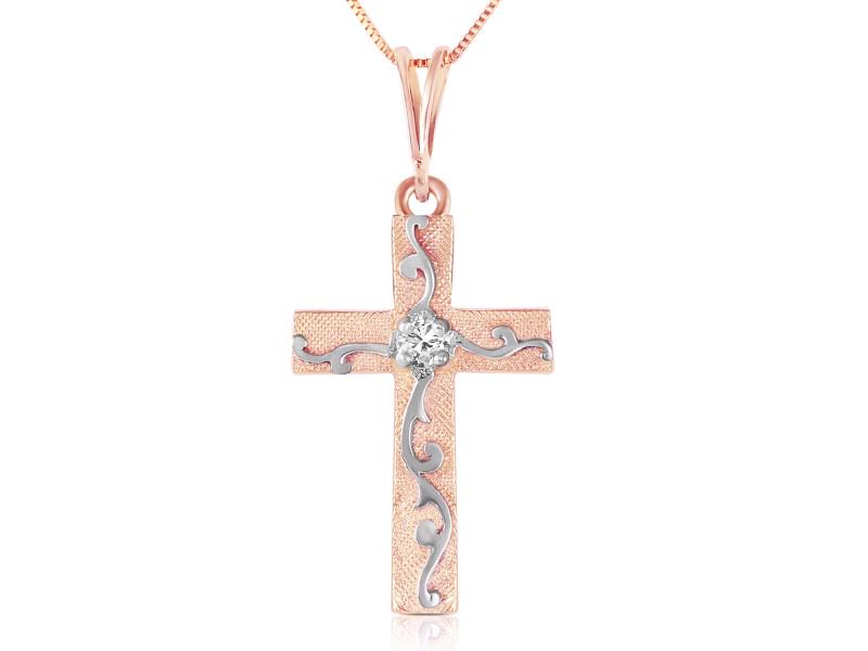 14K Solid Rose Gold Cross Necklace WithNatural Diamond: 14K Solid Rose Gold Cross Necklace WithNatural Diamond SKU: RBJ4428R Brand: Fine Jewelry Condition: Never Worn Metal: Rose Gold Details: Comes with 18" long, 0.68 mm thickness double link Rope Chain.