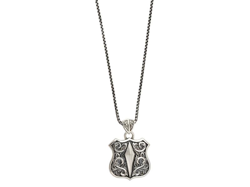 Stephen Webster 925 Sterling Silver Highwaymanman Shield Pendant Necklace: Stephen Webster 925 Sterling Silver Highwaymanman Shield Pendant Necklace SKU: RBJ232319132926E Condition: Never Worn Metal: Sterling Silver Size and Fit: Length: 26", Thickness: 1.3mm, Dimensions: 1.