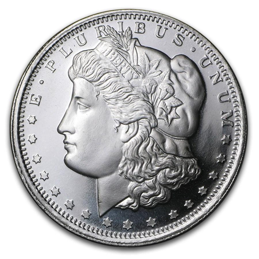 1 oz Silver Round - Morgan Dollar Design: 1 oz Silver Round - Morgan Dollar Design SKU: RBJ55644 Year: N/A Grade: None Grade Service: None Denomination: 1 oz Mint Mark: N/A - Not Available Metal Content: 1 troy oz Purity