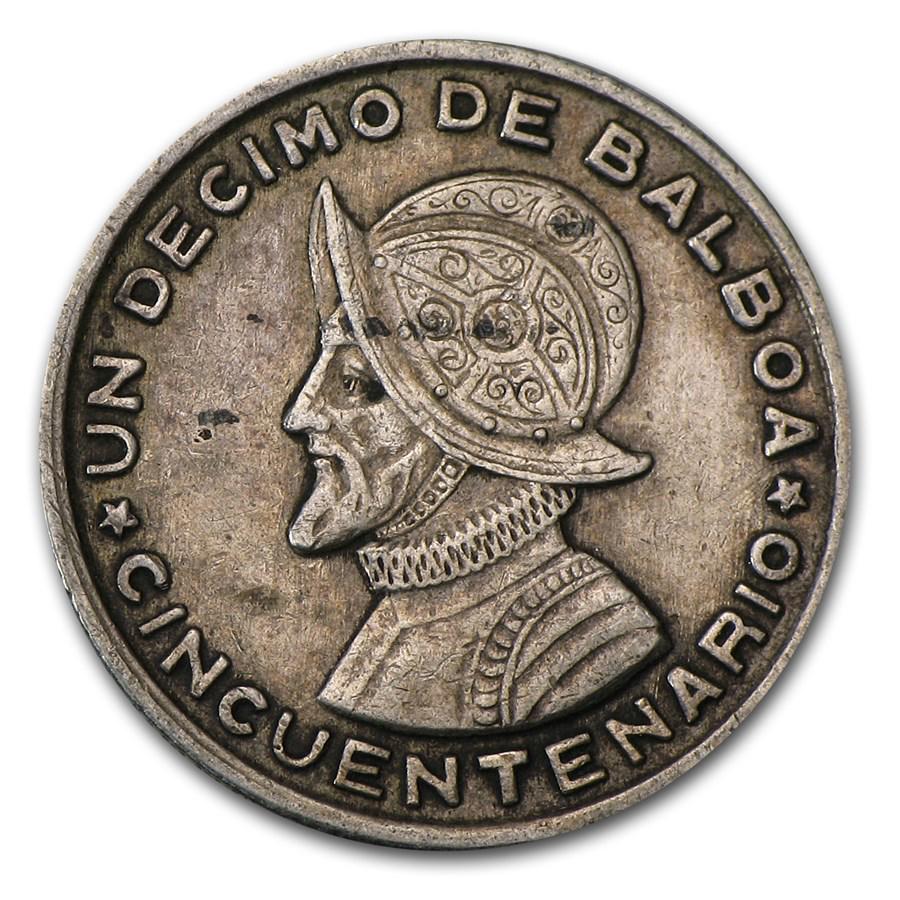 Panama Silver 1/10 Balboa Avg Circ (Random Dates): Panama Silver 1/10 Balboa Avg Circ (Random Dates) SKU: RBJ48877 Year: Random Grade: Average Circulated Grade Service: None Denomination: 0.1 Balboa Mint Mark: Not Shown Metal Content: 0.0