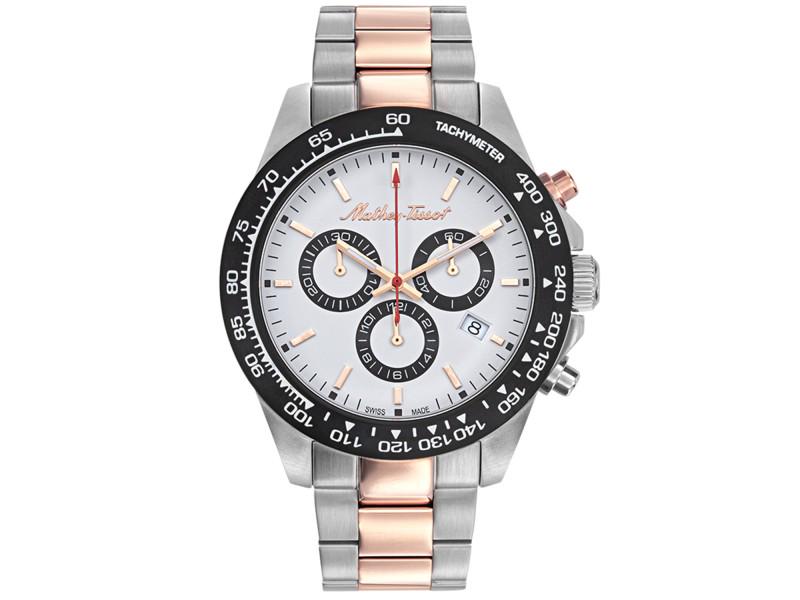 Mathey Tissot Mens Mathy Chrono: Mathey Tissot Mens Mathy Chrono SKU: RBJH901CHRI-39B2A Brand: Mathey Tissot Condition: Never Worn More Details: Stainless steel case, Stainless steel bracelet, White dial, Quartz movement,Scratch resi