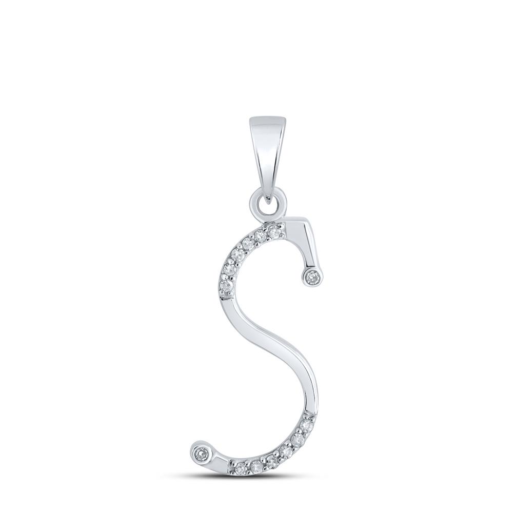 10kt White Gold Womens Round Diamond S Initial Letter Pendant 1/10 Cttw: 10kt White Gold Womens Round Diamond S Initial Letter Pendant 1/10 Cttw