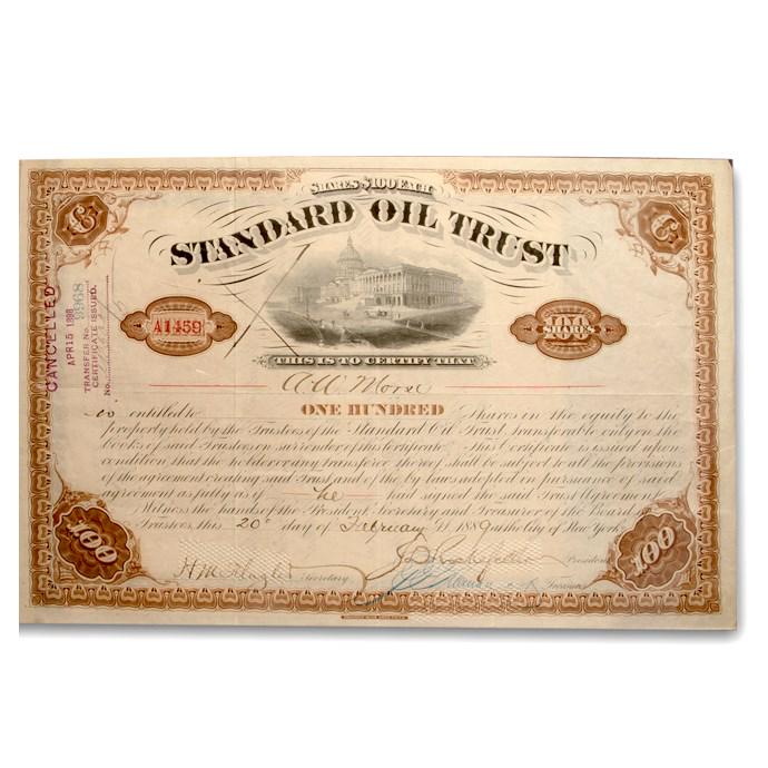 Standard Oil Trust Stock Cert. (Signed by Rockefeller & Flagler): Standard Oil Trust Stock Cert. (Signed by Rockefeller & Flagler) Product ID: RBJ51520 Year: 1889 Grade: None Grade Service: None Denomination: N/A Mint Mark: N/A - Not Available Metal Con