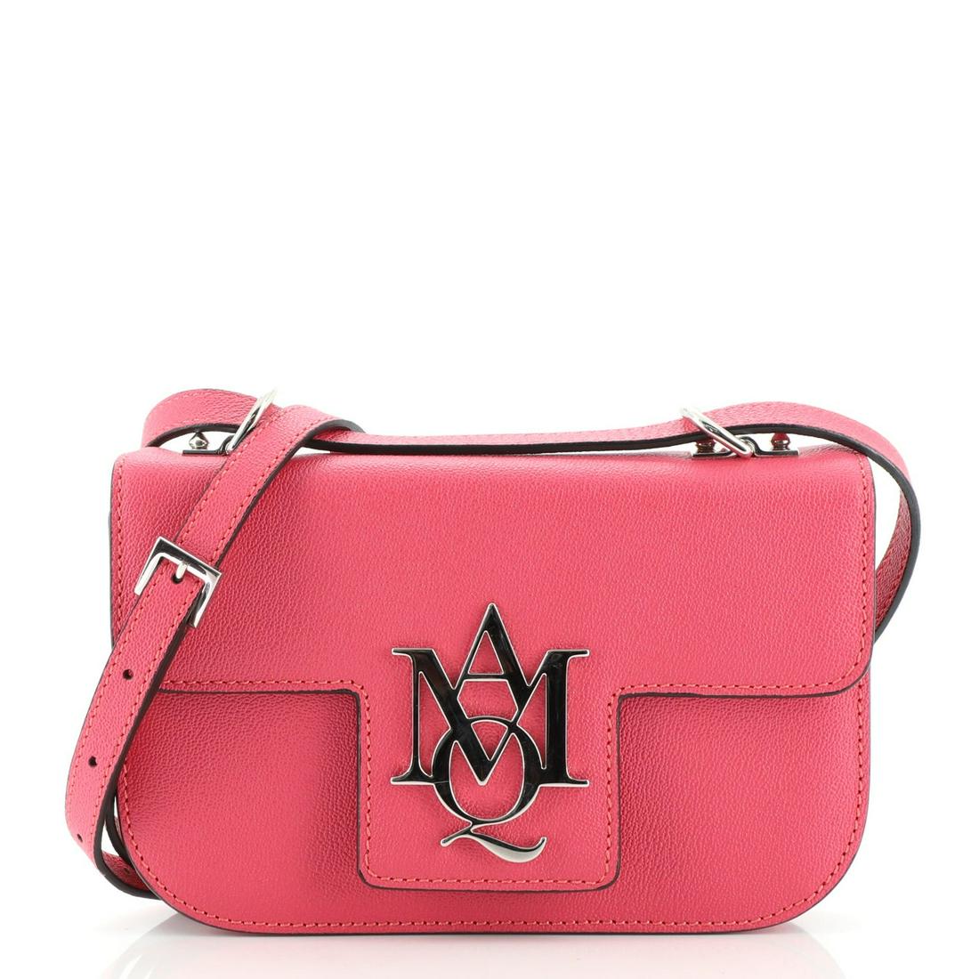 Alexander McQueen Insignia Shoulder Bag Leather Small: Alexander McQueen Insignia Shoulder Bag Leather Small Ref. no: HB.AMQ.INCB.LE.SM Item No: 131177/2 Brand Code: 439447 494835 SIZE AND FIT: 8.5"W x 5.5"H x 2.5"D, 21-23" strap drop Exterior Color: Pink