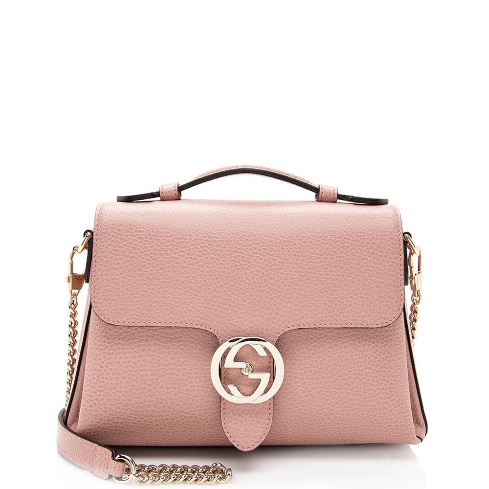 Gucci Leather Interlocking G Top Handle Shoulder Bag: Gucci Leather Interlocking G Top Handle Shoulder Bag Condition Quality: Excellent Color: Pink Height: 7.25 in. Length: 10 in. Material: Leather Width: 3 in. Item Condition: Pre Owned