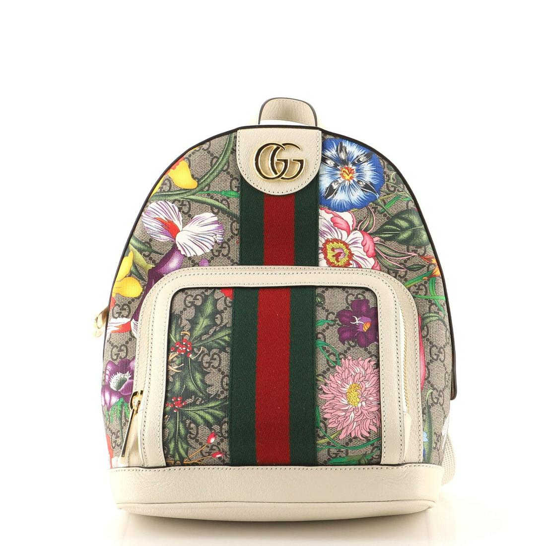Gucci Ophidia Backpack Flora GG Coated Canvas Small: Gucci Ophidia Backpack Flora GG Coated Canvas Small Exterior Color: Brown, Print, Multicolor Interior Color: Neutral Exterior Material: Canvas Coated Interior Material: Fabric Hardware Color: Aged Gol