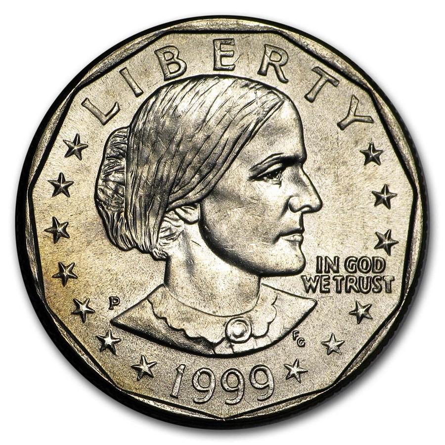 1999-P Susan B. Anthony Dollar BU: 1999-P Susan B. Anthony Dollar BU SKU: RBJ5084 Year: 1999 Grade: Brilliant Unc Grade Service: None Denomination: $1.00 Mint Mark: P - Philadelphia Metal Content: 0 troy oz Purity