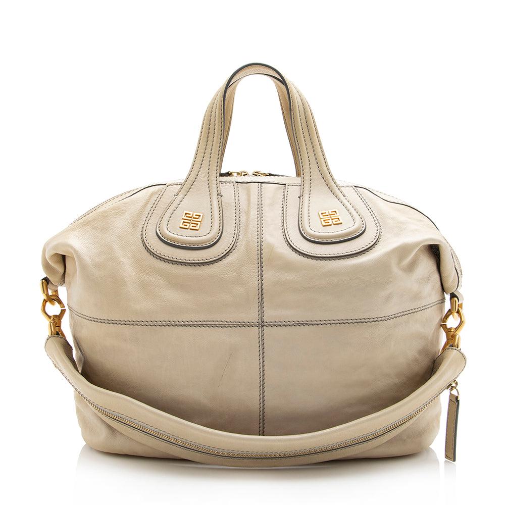 Givenchy Leather Nightingale Medium Satchel: Givenchy Leather Nightingale Medium Satchel Condition Quality: Fair Color: Beige Height: 13 in. Length: 13 in. Material: Leather Width: 6 in. Item Condition: Pre Owned SKU: RBJSH