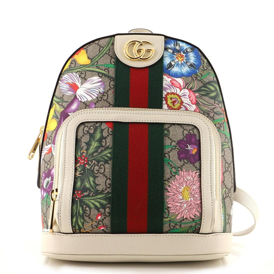 Gucci Ophidia Backpack Flora GG Coated Canvas Small: Gucci Ophidia Backpack Flora GG Coated Canvas Small Exterior Color: Brown, Print Interior Color: Neutral Exterior Material: Canvas Coated Interior Material: Fabric Hardware Color: Gold Accessories