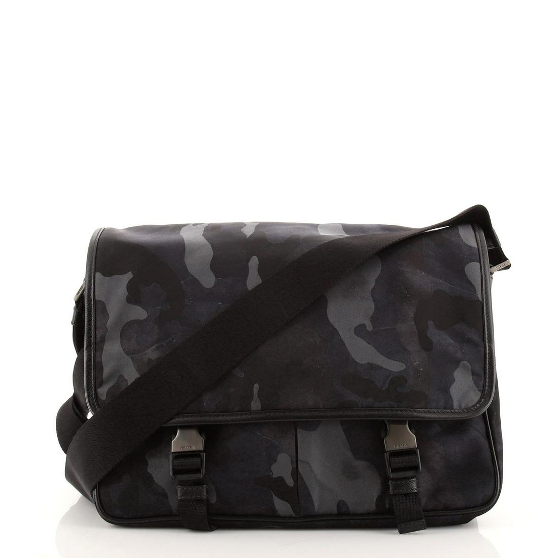 Prada Camouflage Messenger Bag Printed Tessuto Small: Prada Camouflage Messenger Bag Printed Tessuto Small Exterior Color: Black, Blue, Gray, Multicolor Interior Color: Black Exterior Material: Nylon Interior Material: Fabric Hardware Color: Gun Metal