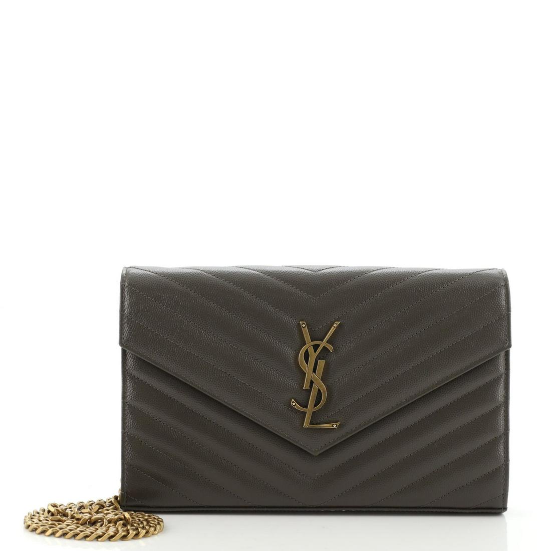 Saint Laurent Classic Monogram Wallet on Chain Matelasse Chevron Leather Medium: Saint Laurent Classic Monogram Wallet on Chain Matelasse Chevron Leather Medium SKU: HB.SL.CMCW.MCL.ME Item No: 131463/1 Brand Code: CFP377828.0620 SIZE AND FIT: 9"W x 5.5"H x 1.5"D, 19" handle drop, 