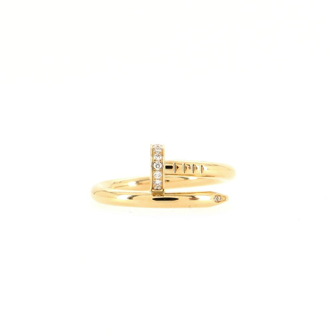 Cartier Juste un Clou Ring 18K Yellow Gold and Diamonds: Cartier Juste un Clou Ring 18K Yellow Gold and Diamonds Metal Type: 18K Rose Gold Metal Finish: High Polish Hallmarks Type: 750, Designer Signature, Maker's Mark, Serial Number, Size Signature / Hallm