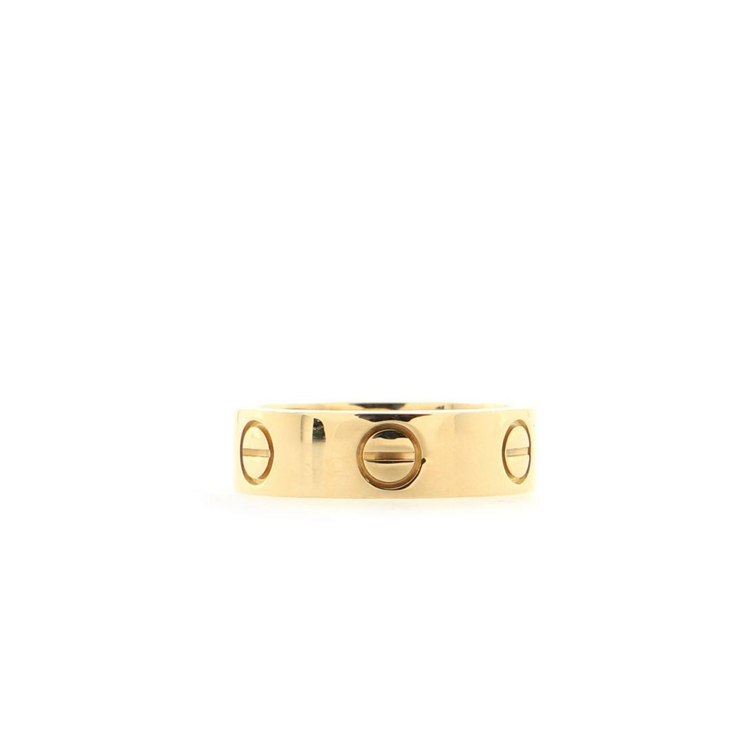 Cartier Love Band Ring 18K Yellow Gold: Cartier Love Band Ring 18K Yellow Gold Metal Type: 18K Yellow Gold Metal Finish: High Polish Hallmarks Type: 750, Designer Signature, Registered Trademark, Serial Number, Size Signature / Hallmark Loc