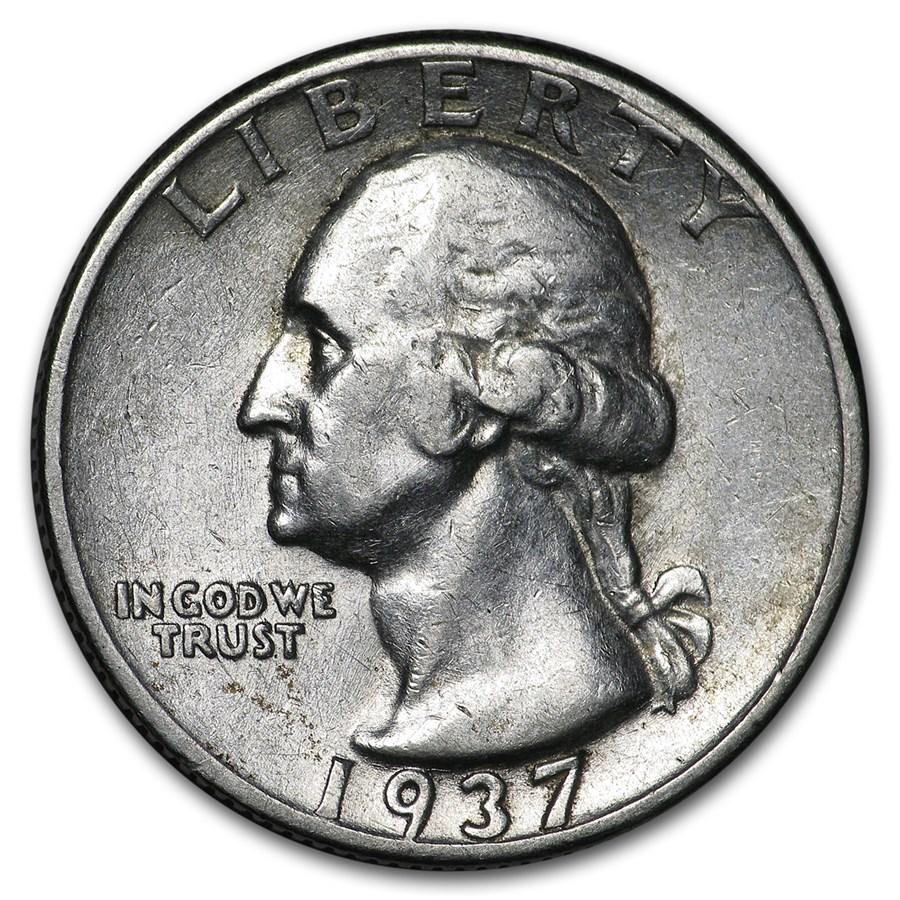 1937 Washington Quarter AU: 1937 Washington Quarter AU Product ID: 11693 Year: 1937 Grade: Almost Unc Grade Service: None Denomination: 25 Cents Mint Mark: P - Philadelphia (Not Shown) Metal Content: 0.1788 troy oz