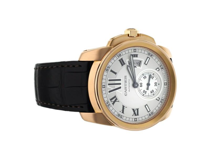 Cartier Calibre Rose Gold Silver Dial Alligator Strap 42mm