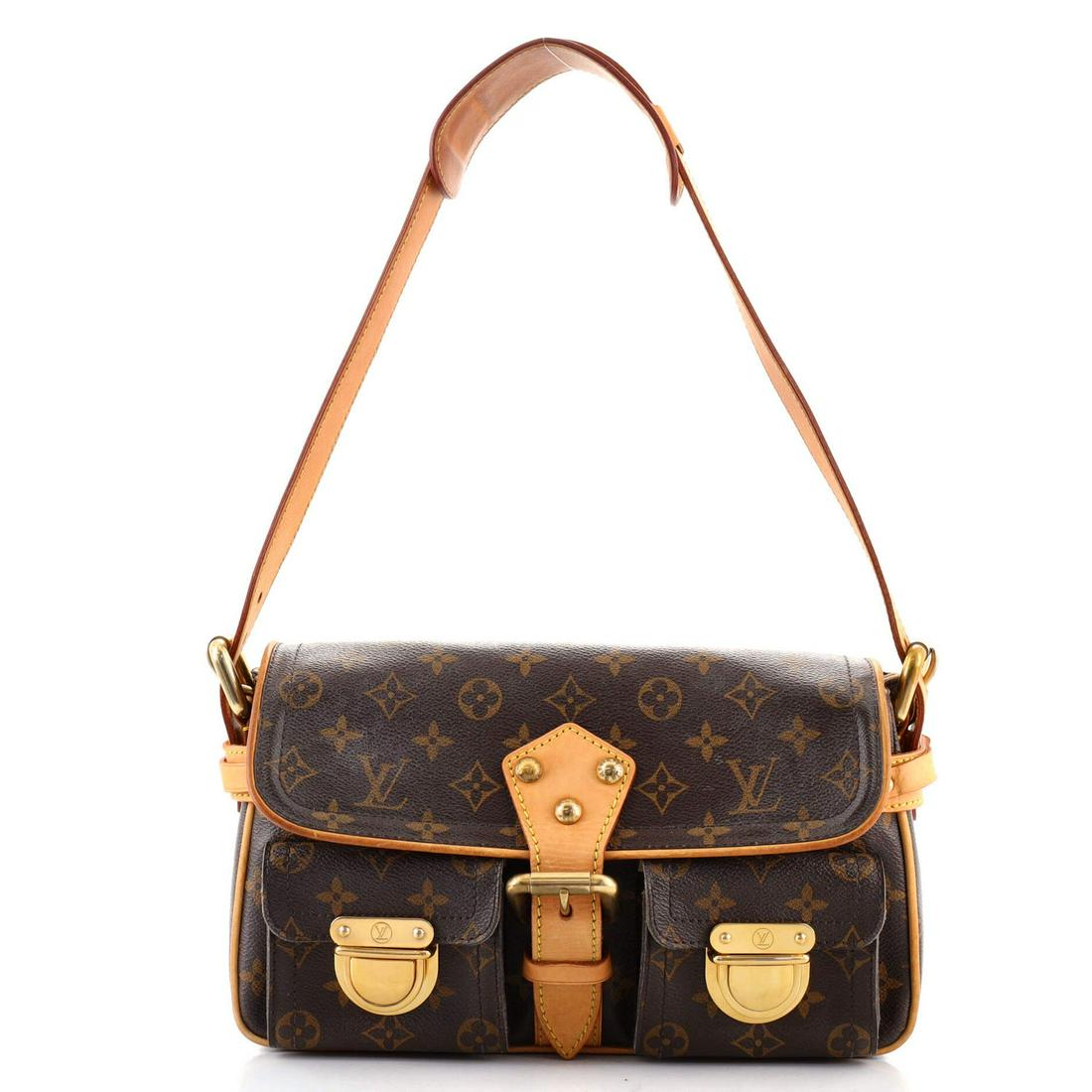 Louis Vuitton Hudson Handbag Monogram Canvas PM: Louis Vuitton Hudson Handbag Monogram Canvas PM Exterior Color: Brown Interior Color: Neutral Exterior Material: Canvas (Coated) Interior Material: Microfiber Hardware Color: Gold Accessories: No