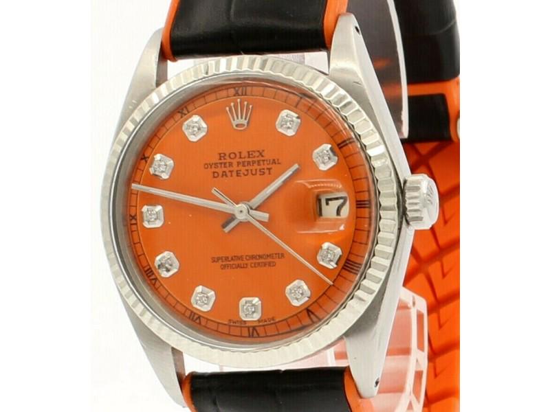 Mens Vintage ROLEX Oyster Perpetual Datejust 36mm ORANGE Diamond Dial Watch: Mens Vintage ROLEX Oyster Perpetual Datejust 36mm ORANGE Diamond Dial Watch Product Code: 193840184741-E Brand: Rolex Condition: Pre-Owned Model: Rolex Oyster Perpetual Details: Details: Age Group: Ad