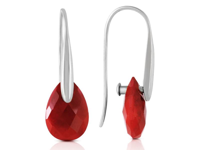 14K Solid White Gold Fish Hook Earrings With Dangling Briolette Ruby: 14K Solid White Gold Fish Hook Earrings With Dangling Briolette Ruby Product Code: 5436-W Brand: Fine Jewelry Condition: Never Worn Metal: White Gold Size and Fit: 0.75in (19.05mm) 1.00in (25.40mm) <b