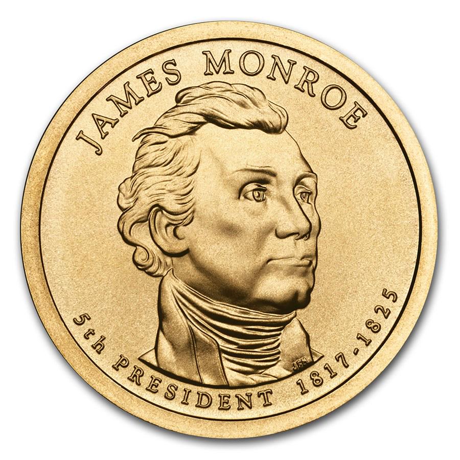 2008-D James Monroe Presidential Dollar BU: 2008-D James Monroe Presidential Dollar BU RBJ No: 33375 Year: 2008 Grade: Brilliant Unc Grade Service: None Denomination: $1.00 Mint Mark: D - Denver Metal Content: 0 troy oz Pu