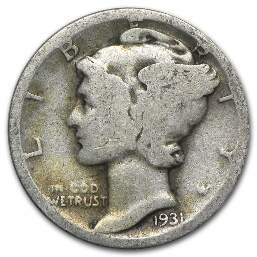 1931-D Mercury Dime AG: 1931-D Mercury Dime AG RBJ No: 88440 Year: 1931 Grade: Almost Good Grade Service: None Denomination: $0.10 Mint Mark: D - Denver Metal Content: 0.0715 troy oz Purity: .900