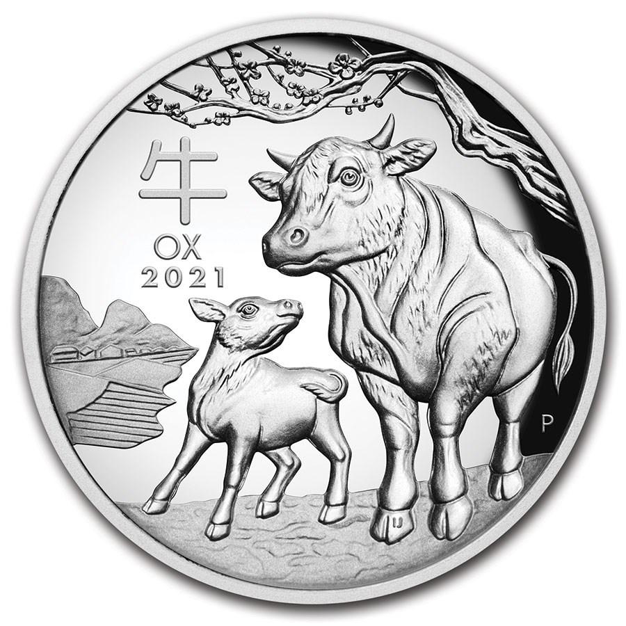 2021 Australia 1 oz Silver Lunar Ox Proof (HR, Box & COA): 2021 Australia 1 oz Silver Lunar Ox Proof (HR, Box & COA) Product ID: 223582 Year: 2021 Grade: Proof Grade Service: None Denomination: 1 Dollar Mint Mark: P - Perth Metal Content: 1 troy