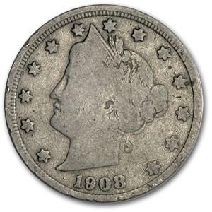 1908 Liberty Head V Nickel Good+: 1908 Liberty Head V Nickel Good+ Product ID: 7940 Year: 1908 Grade: Good Grade Service: None Denomination: $0.05 Mint Mark: P - Philadelphia (Not Shown) Metal Content: 0 troy oz