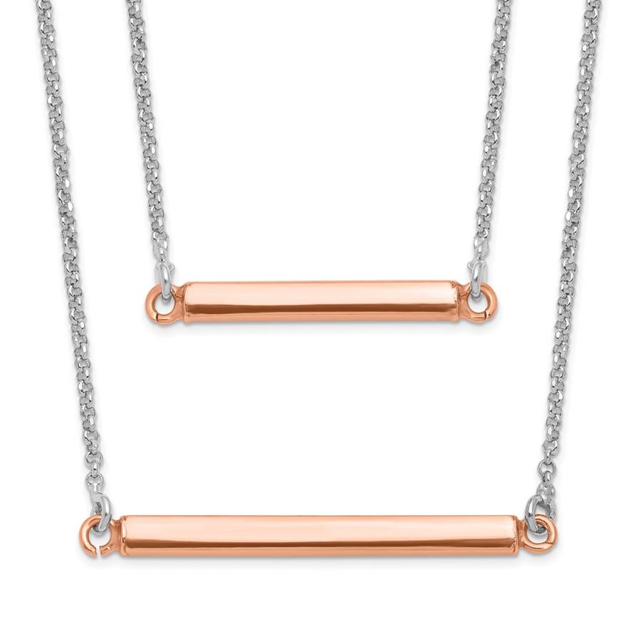 Sterling Silver Fancy Double Rose-tone Bar Necklace - 16 in.: Sterling Silver Fancy Double Rose-tone Bar Necklace - 16 in. RBJ No: 221302 Metal: Sterling Silver Purity: .925 Finish: Polished Chain Type: Cable Chain Length: 16 in Chain Width: 1.5 mm