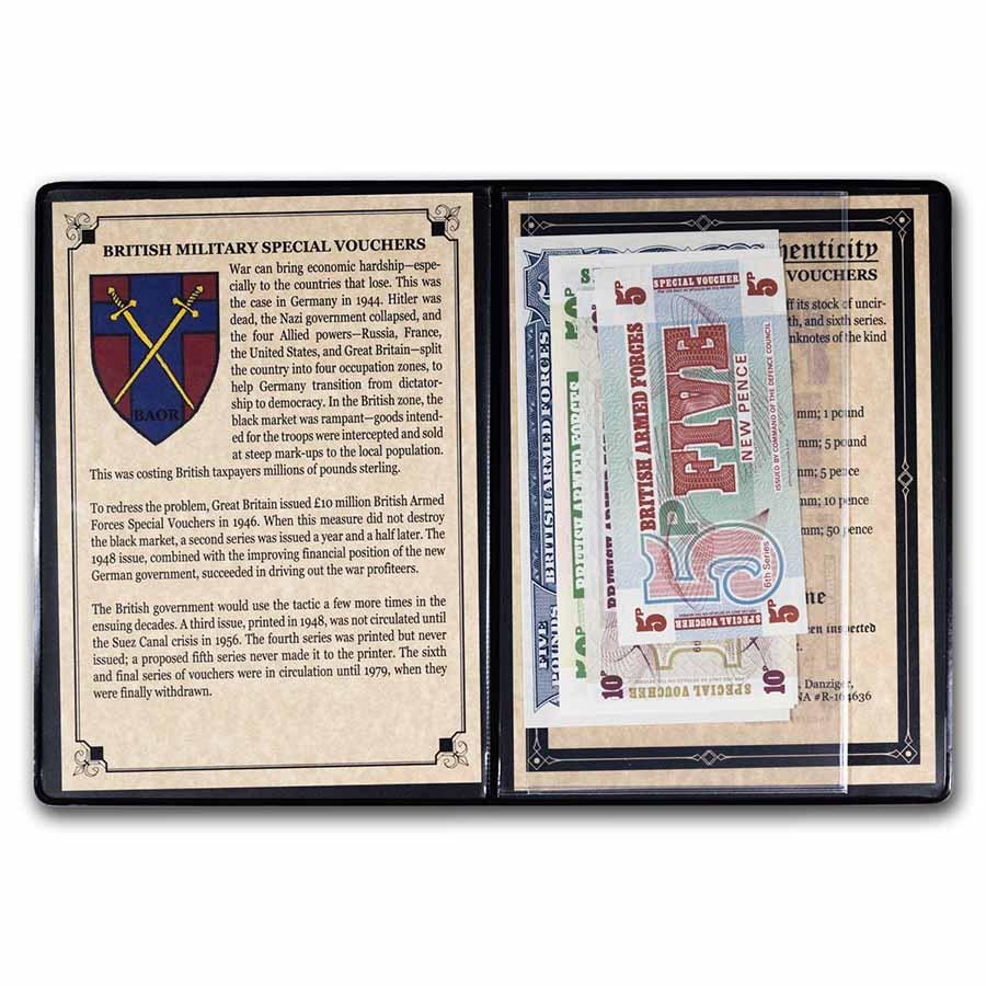 Great Britain Military 5-Note Set: Great Britain Military 5-Note Set RBJ No: 246952 Year: Varies Grade: (U) Uncirculated Grade Service: Other Denomination: Varies Mint Mark: N/A - Not Available Metal Content: 0 troy oz