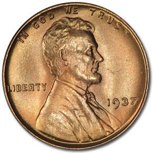 1937 Lincoln Cent BU (Red): 1937 Lincoln Cent BU (Red) RBJ No: 3344 Year: 1937 Grade: Brilliant Unc Grade Service: None Denomination: $0.01 Mint Mark: P - Philadelphia (Not Shown) Metal Content: 0 troy oz P