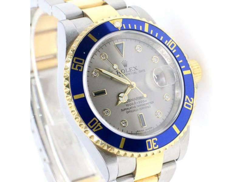 Rolex Submariner 40mm 2-Tone Yellow Gold/Steel Watch With Factory Diamond Dial: Rolex Submariner 40mm 2-Tone Yellow Gold/Steel Watch With Factory Diamond Dial Product Code: 233893860975-E Brand: Rolex Condition: Pre-Owned Model: Submariner Date Ref# 16613T Item Specifics:Bezel: U